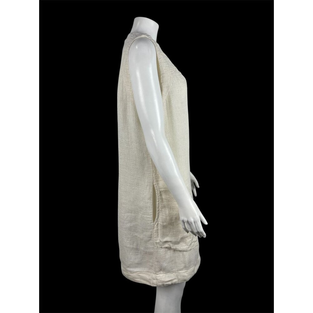 Prairie Underground Linen Shift Dress Medium Ivory White Sleeveless Mesh Pockets - Picture 2 of 6